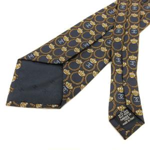 CHANEL ネクタイ 総柄 ココマーク 王冠 シルク100％ 紺 ネイビー マルチカラー GY11