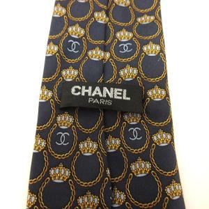 CHANEL ネクタイ 総柄 ココマーク 王冠 シルク100％ 紺 ネイビー マルチカラー GY11