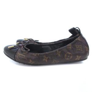 LOUIS VUITTON SC0156 バレエ シューズ モノグラム リボン エナメル ブラウン 茶 36 1