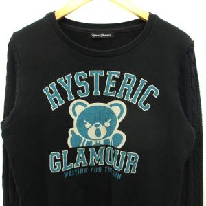 HYSTERIC GLAMOUR スウェット トレーナー 切り替え ニット ケーブル編み ヒスベア コットン 黒 ブラック ライトブルー 青系 FREE トップス
