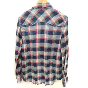 TMT ウエスタンシャツ チェック 長袖 コットン 青 ブルー 赤 レッド マルチカラー L トップス GY01