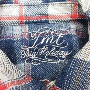 TMT ウエスタンシャツ チェック 長袖 コットン 青 ブルー 赤 レッド マルチカラー L トップス GY01