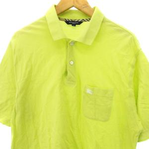 BURBERRY GOLF ポロシャツ 半袖 鹿の子 ロゴ刺繍 襟裏ノバチェック コットン 黄系 イエロー系 LL トップス GY11