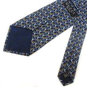 GUCCI ネクタイ ホースビット ロゴ 総柄 シルク100％ 紺 ネイビー 黄 イエロー マルチカラー GY11