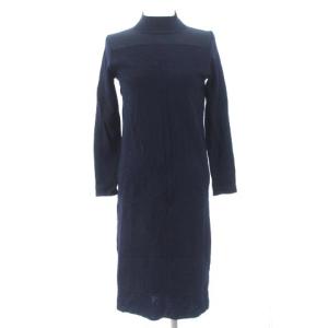 21AW スムースジャージーニットコンビワンピース 102127-14-840-67-340 ひざ丈 長袖 ネイビー 紺 34