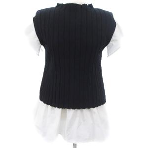 20SS シャツレイヤードニットプルオーバー 無地 半袖 コットン 白 ホワイト 黒 ブラック 36 M位 トップス