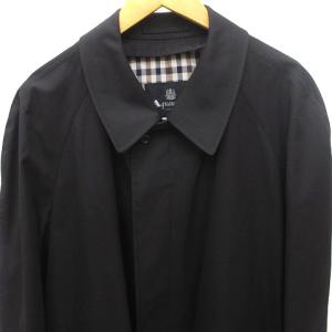 Aquascutum ステンカラーコート 裏地チェック 3L ブラック