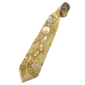 ネクタイ レギュラータイ 総柄 シルク100％ カーキ系 GY11