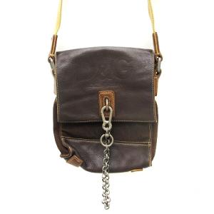 ショルダーバッグ サコッシュ ロゴ チェーン レザー キャンバス ブラウン 茶 鞄 カバン GY01