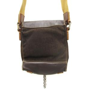 D&G ショルダーバッグ サコッシュ ロゴ チェーン レザー キャンバス ブラウン 茶 鞄 カバン GY01