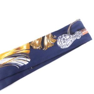 HERMES 美品 CAVALCADES ツイリー スカーフ 騎馬行進 マリン ゴールド グリス シルク100％ ネイビー 紺