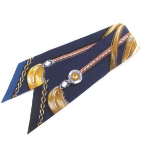 CAVALCADES ツイリー スカーフ 騎馬行進 マリン ゴールド グリス シルク ネイビー