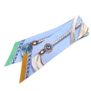 CAVALCADES ツイリー スカーフ 騎馬行進 シルク100％ 水色