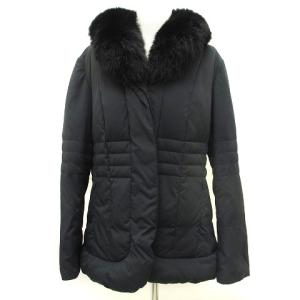 ダウンコート ジャケット ブルーフォックスファー 毛皮 裏チェック 無地 FC108-827-09 黒 ブラック 46 L-XL位