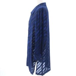GIVENCHY GLAMOUR ロングシャツ ブラウス 長袖 シースルー レジメンタルストライプ ブルー 青 42 L位 GY18