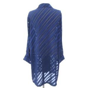 GIVENCHY GLAMOUR ロングシャツ ブラウス 長袖 シースルー レジメンタルストライプ ブルー 青 42 L位 GY18