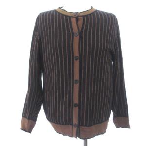 アンサンブル ニット セーター カーディガン 長袖 七分袖 ストライプ ウール ブラック 黒 44 XL位 大きいサイズ GY18