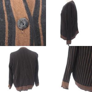 GIVENCHY アンサンブル ニット セーター カーディガン 長袖 七分袖 ストライプ ウール ブラック 黒 44 XL位 大きいサイズ GY18