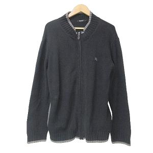 ニット ジャケット ジップアップ スタンドカラー ワンポイント 刺? ライン 3 L相当 黒 ブラック GY01 X