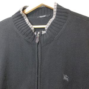 BURBERRY BLACK LABEL ニット ジャケット ジップアップ スタンドカラー ワンポイント 刺? ライン 3 L相当 黒 ブラック GY01 X
