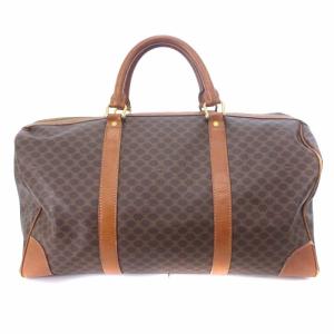 CELINE マカダム ボストンバッグ 旅行カバン 総柄 PVC レザー ブラウン 茶 鞄 GY13