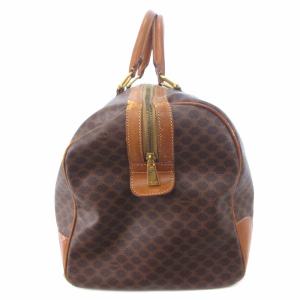 CELINE マカダム ボストンバッグ 旅行カバン 総柄 PVC レザー ブラウン 茶 鞄 GY13