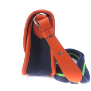 RUGBY RALPH LAUREN ショルダーバッグ ポシェット ラウンド キャンバス レザー 切替 オレンジ ネイビー 鞄