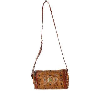 MCM ショルダーバッグ ドラム ロゴモノグラム レザー シボ 茶 ブラウン 鞄 GY01