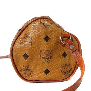 MCM ショルダーバッグ ドラム ロゴモノグラム レザー シボ 茶 ブラウン 鞄 GY01