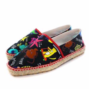 エスパドリーユ スリッポン フラットシューズ スクエアトゥ 総柄 S82ES0005 黒 ブラック 43 28.7cm