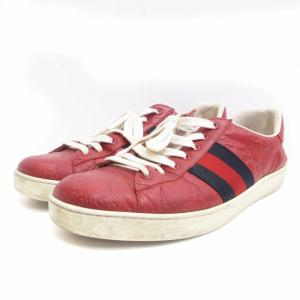 GUCCI Ace エース 386750 ウェビングライン スニーカー ローカット レザー 赤 レッド 8 27.0cm 靴