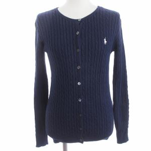 スポーツ SPORT ニットカーディガン 長袖 ケーブル ポニーロゴ 刺繍 コットン 紺 ネイビー XS