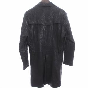 EMPORIO ARMANI ラムレザーコート 羊革 フロント スナップボタン ロング丈 黒 ブラック 44 S位 アウター