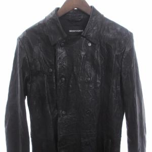 EMPORIO ARMANI ラムレザーコート 羊革 フロント スナップボタン ロング丈 黒 ブラック 44 S位 アウター