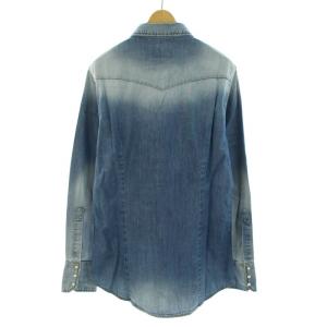 DSQUARED2 タグ付き S78MD0030 デニムシャツ ダンガリー ウエスタンシャツ 長袖 ダメージ加工 コットン 44 S 青 ブルー