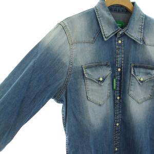 DSQUARED2 タグ付き S78MD0030 デニムシャツ ダンガリー ウエスタンシャツ 長袖 ダメージ加工 コットン 44 S 青 ブルー
