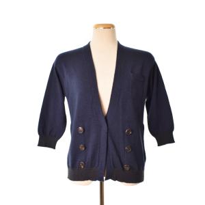 カーディガン 七分袖 カシミヤ100％ XS 紺 ネイビー