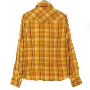 TMT ウエスタンシャツ チェック 長袖 ダブルガーゼ ワンポイント ロゴ刺繍 黄 イエロー S GY03
