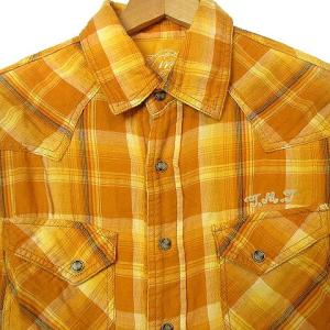 TMT ウエスタンシャツ チェック 長袖 ダブルガーゼ ワンポイント ロゴ刺繍 黄 イエロー S GY03
