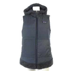 Patagonia リバーシブル ベスト 中綿 フーディー フリース ボア ジップアップ ワンポイント ロゴ グレー XS GY01