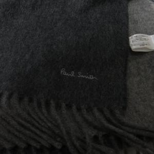 PAUL SMITH 美品 マフラー ストール カシミヤ100％ フリンジ ロゴ刺? グレー GY03