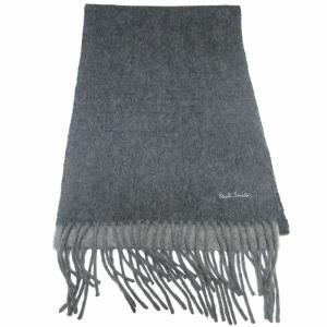 PAUL SMITH 美品 マフラー ストール カシミヤ100％ フリンジ ロゴ刺? グレー GY03