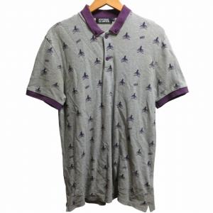 ポロシャツ カットソー スカル総柄 半袖 0212CH01 灰色 グレー 紫 パープル Mサイズ GY03