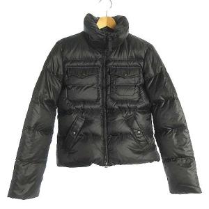 ダウンジャケット ダブルジップ ナイロン キルト ボリューム襟 ロゴ刺繍 チェック裏地 黒 ブラック S SM3