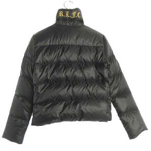 RUGBY RALPH LAUREN ダウンジャケット ダブルジップ ナイロン キルト ボリューム襟 ロゴ刺繍 チェック裏地 黒 ブラック S SM3