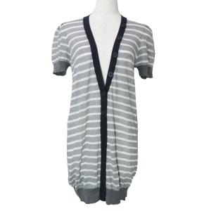 カーディガン 半袖 ボーダー 薄手 コットンニット M グレー ホワイト ネイビー X