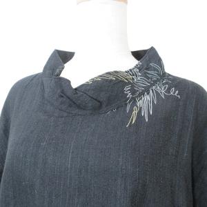 JURGEN LEHL J0101FB322 半袖 カットソー ハイネック コットン シルク 刺繍 カットオフ M 黒 ブラック X