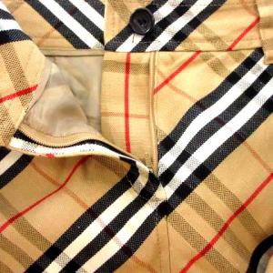 BURBERRY LONDON ノバチェック ひざ丈 スカート 台形 ボトムス コットン リネン フリンジ ジッパーフライ ベージュ 40 L相当