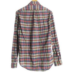 RALPH LAUREN タグ付き Bleeding Madras シャツ 長袖 チェック ボタンダウン BD ワンポイント ロゴ刺繍 ネイビー系 グリーン系