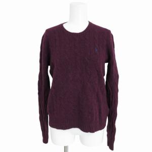 ケーブルニット セーター カシミヤ混 ロゴ刺繍 長袖 M バーガンディ 赤 レッド